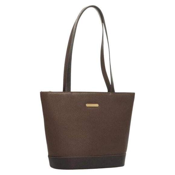 BURBERRY Tote Bag Leather Brown Gold Auth bs26689 - Picture 1 of 16